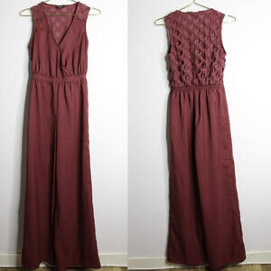 Bebe Burgundy Wide Leg Sleeveless Lace Jumpsuit - XS